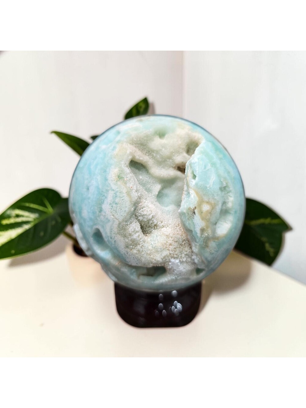 A114. Druzy Hemimorphite 66mm Natural Crystal Sphere Orb